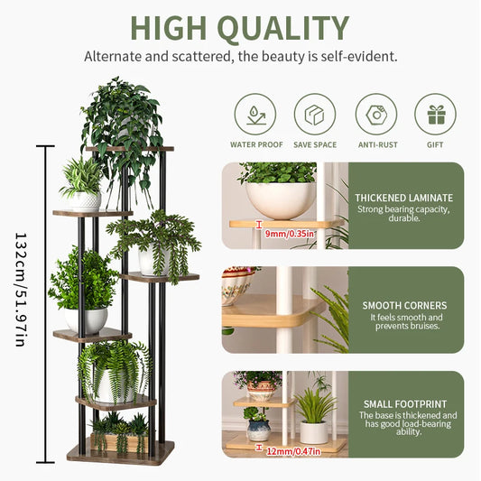 Wooden Multi-Tier Plant Stand – 4/5/6 Tier Indoor Flower Shelf & Planter Rack
