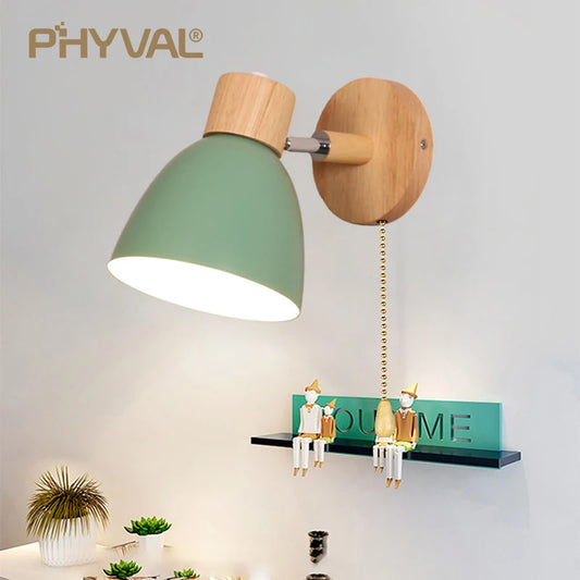 Nordic Wooden Wall Lamp with Switch