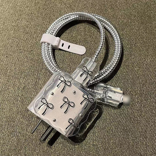 Transparent Bowknot USB Cable Protector Sleeve