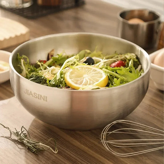 Double-Layer Stainless Steel Bowl – Insulated Salad, Fruit & Noodle Bowl