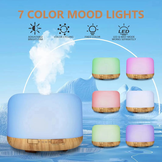 500ML Ultrasonic Air Humidifier & Essential Oil Diffuser – Cool Mist Fogger with USB LED Lamp