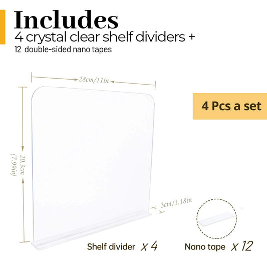4PCS Clear Acrylic Adjustable Shelf Dividers