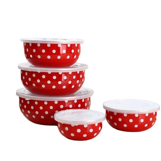 5Pcs Enamel Bowl Set with Lids โ Creative Flower & Animal Design