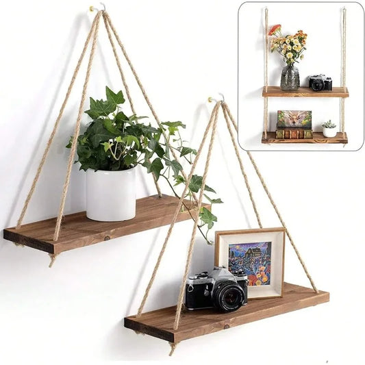 Wooden Swing Hanging Wall Shelf