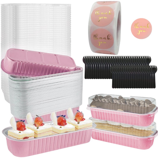 50 Set Mini Aluminum Loaf Pans with Lids & Spoons