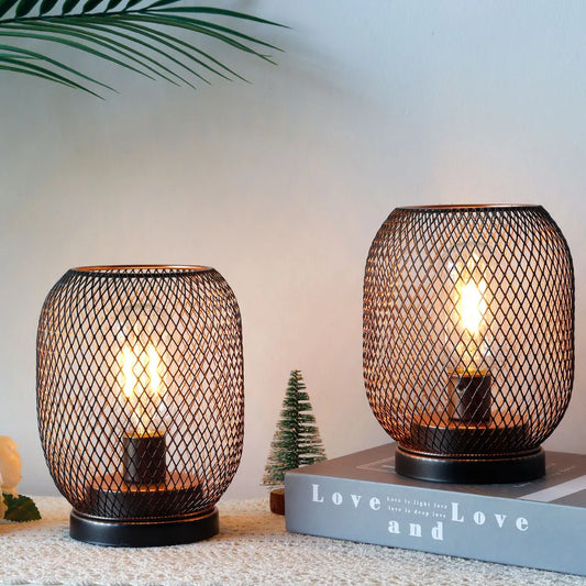 2Pcs Metal Cage Table Lamps