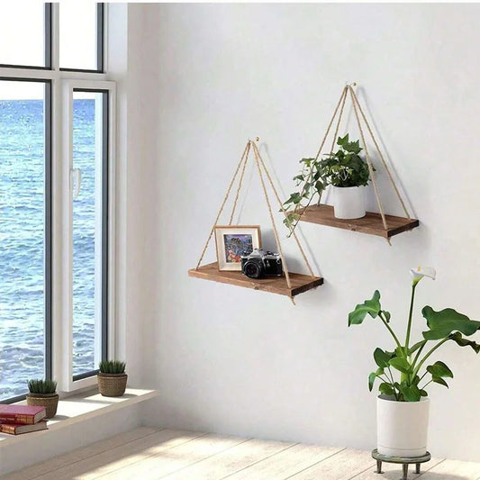 Wooden Swing Rope Hanging Shelf
