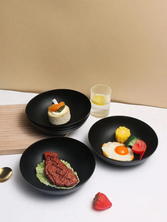 Reusable Black Plastic Salad & Cereal Bowl Set – Microwave & Dishwasher Safe (4/8/12pcs)