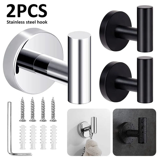 2PCS Polished Stainless Steel Towel Hooks