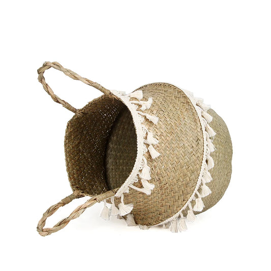 Boho Hand-Woven Rattan Storage Basket