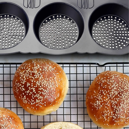 6-Cavity Reusable Silicone Hamburger Bun Mould