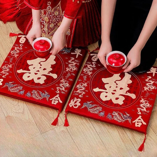 2 Pcs Chinese Style Red Wedding Seat Cushions โ Decorative Floor & Sofa Pads