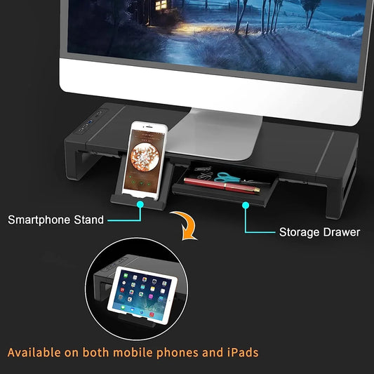 Foldable Monitor Stand with USB 3.0 & Drawer