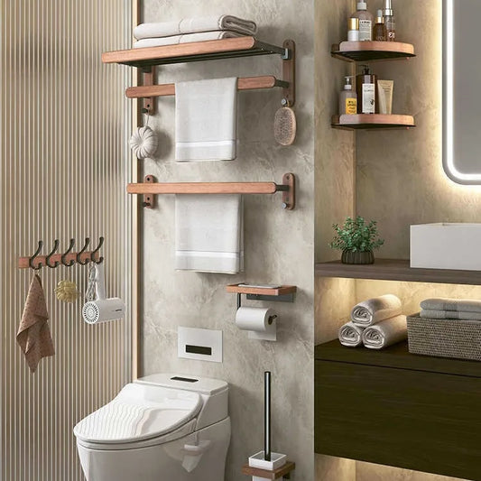 Walnut No-Punch Wall-Mounted Towel Rack