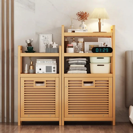 Bamboo Laundry Hamper with Tilt-Out Basket & Shelf