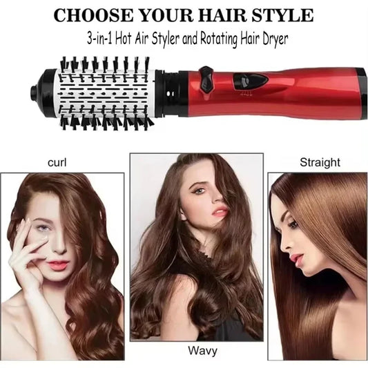 3-in-1 Rotating Hot Air Brush – Hair Dryer, Straightener & Styler with Negative Ions