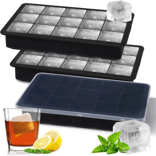 15-Grid Silicone Ice Cube Tray โ Large Reusable Ice Block Mold