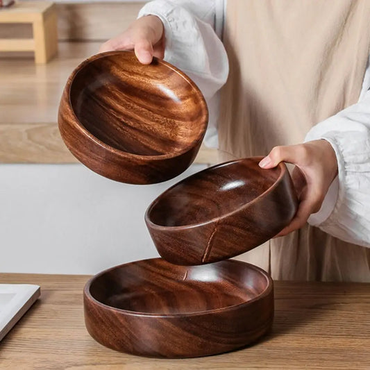 Handmade Solid Wood Stackable Bowl – Smooth Round Salad & Snack Serving Plate