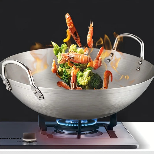 Large Stainless Steel Wok – With Dual Handles for Easy Cooking