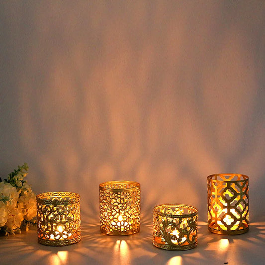 Vintage Gold Geometric Candle Holders