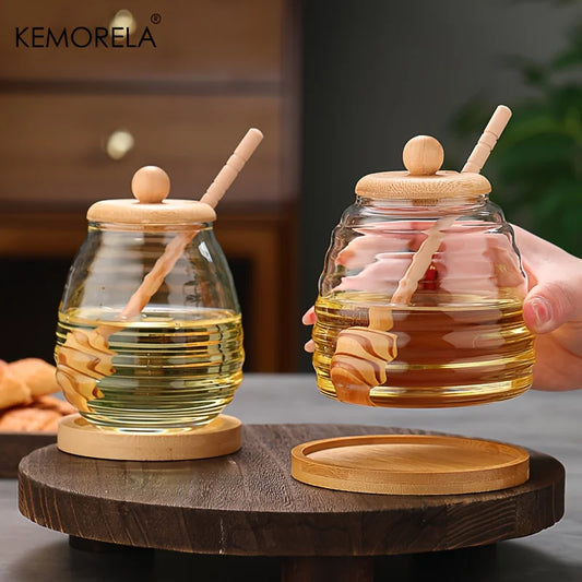 KEMORELA Glass Honey Jar with Dipper & Lid