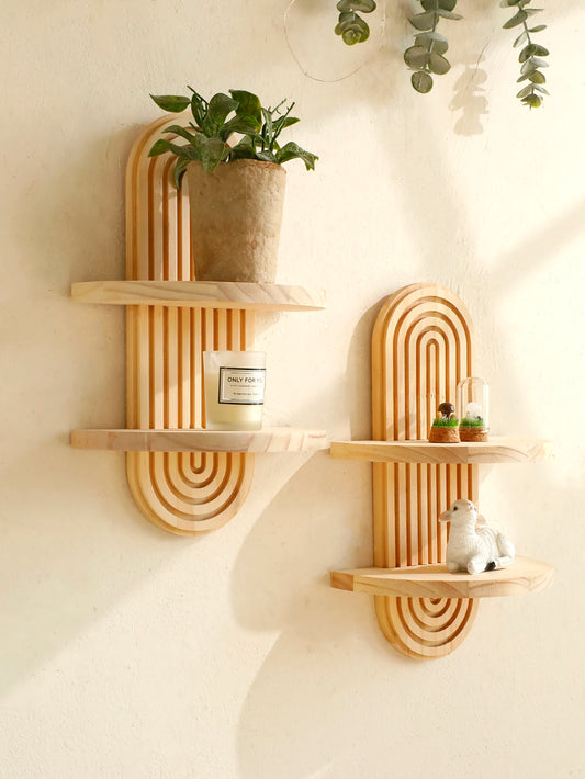 Boho Wooden Geometric Wall Shelf