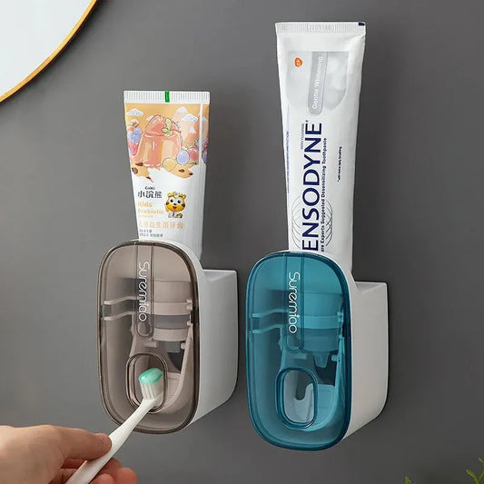 Automatic Wall-Mount Toothpaste Dispenser & Toothbrush Holder