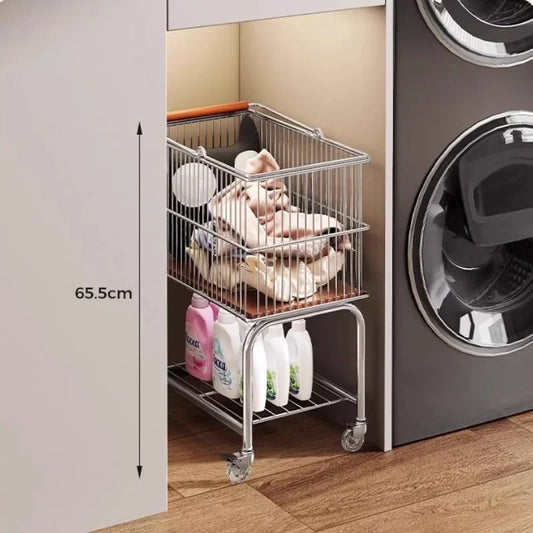 2-Tier Foldable Rolling Laundry Hamper with Wheels