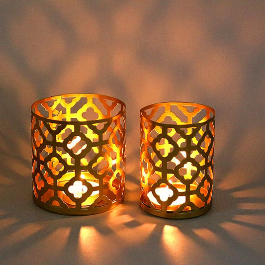 Vintage Gold Geometric Candle Holders