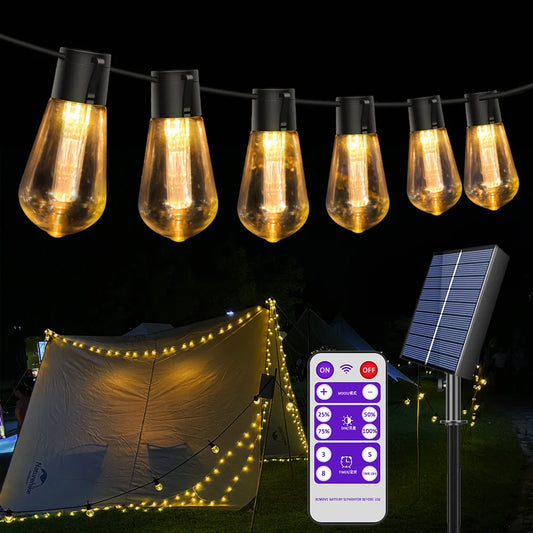 High-Brightness 20FT Solar String Lights – 20 S14 LED Bulbs, Shatterproof & Waterproof, Outdoor Garden Fairy Lights