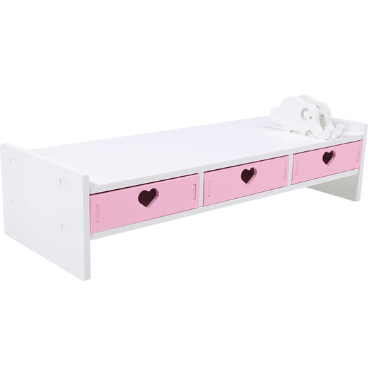 White & Pink Computer Desk Riser with Drawer