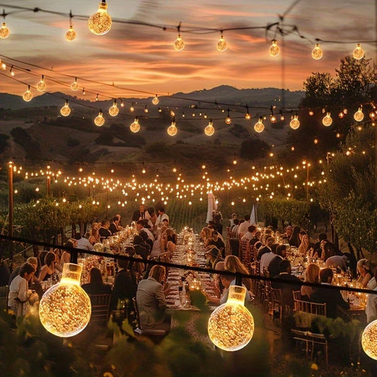 Crystal Globe Solar String Lights – Outdoor LED with 8 Modes