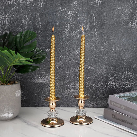 2PCS Gold Metal Taper Candlestick Holders