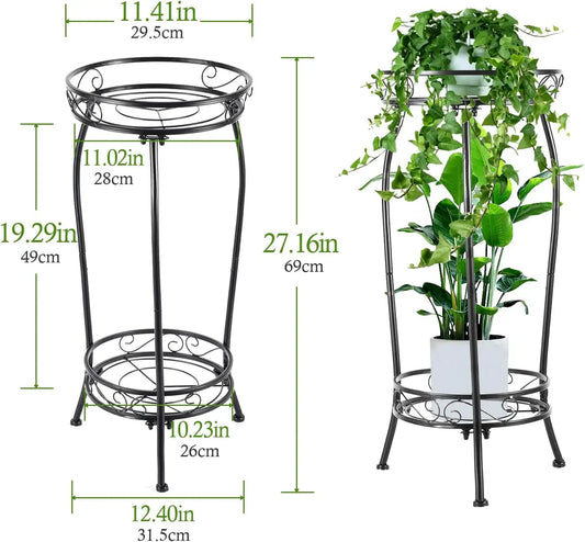 2-Tier Metal Plant Stand – Indoor & Outdoor Tall Plant Rack