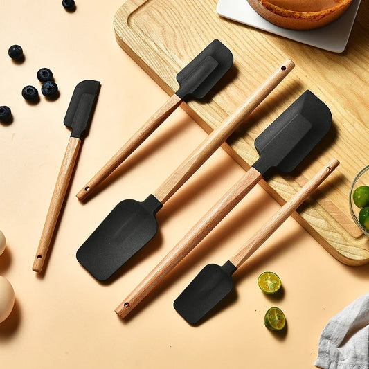 5-Piece Silicone Spatula Set with Wooden Handle