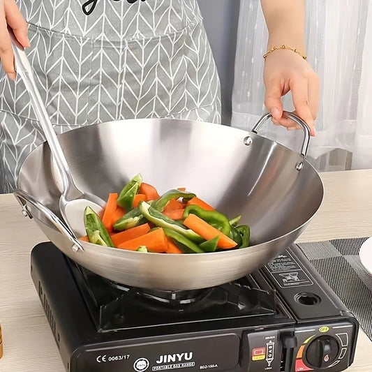 Large Stainless Steel Wok – With Dual Handles for Easy Cooking