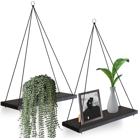 Hanging Rope Floating Shelf – Wall-Mounted Plant & Décor Shelf for Bedroom & Living Room