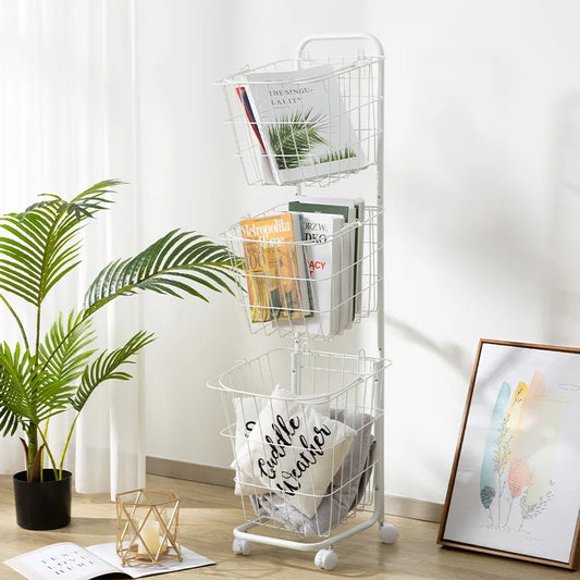 3-Tier Laundry Cart with Wheels & Storage Bins