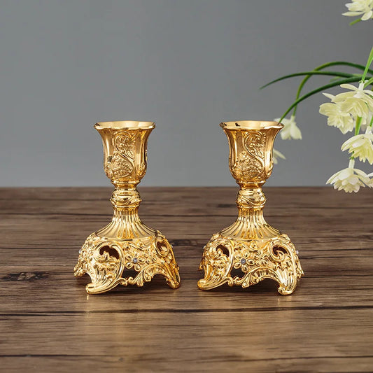 2Pcs Gold & Silver Candle Holders