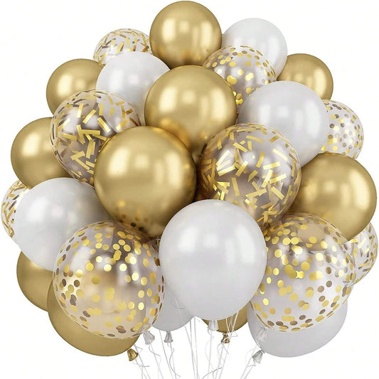 30Pcs White & Gold Balloons Set