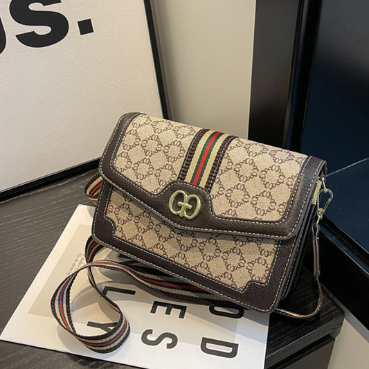 PU Leather Geometric Print Crossbody Bag – Adjustable Strap