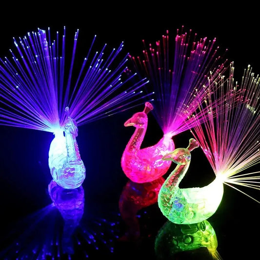 5 Pcs Flashing Peacock Fiber Optic Finger Lights โ LED Glowing Toys for Kids