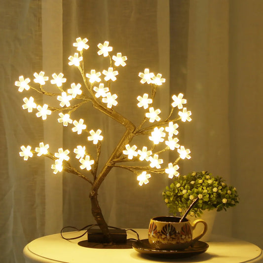 Cherry Blossom Tree Light โ 17-Inch 40 LED Tabletop Flower Lamp, USB Powered