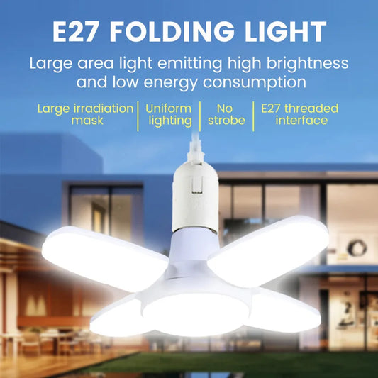 E27 Foldable Fan-Shaped LED Bulb – 28W Adjustable Light for Home & Garage