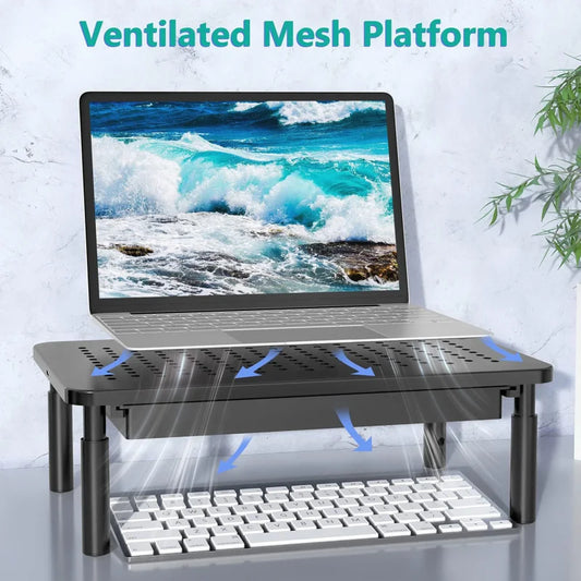 Adjustable Monitor Stand with Storage Drawer