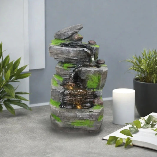 "LED Water Fountain – Durable Resin with Marble Effect, Small Indoor & Outdoor Home Decoration