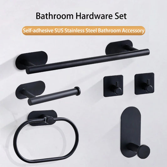 No-Drill Stainless Steel Bathroom Accessory Set