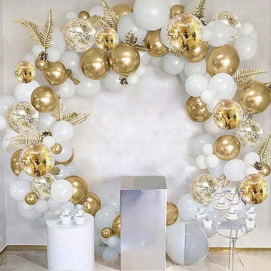 30Pcs White & Gold Balloons Set