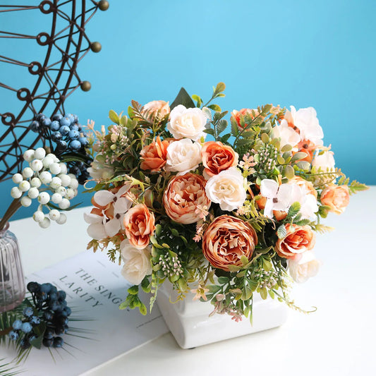 Autumn Peony & Rose Silk Bouquet โ Artificial Hydrangea Floral Arrangement for Home