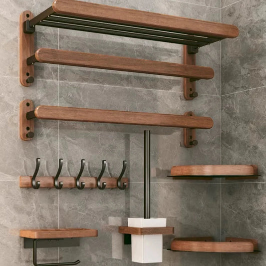 Walnut No-Punch Wall-Mounted Towel Rack